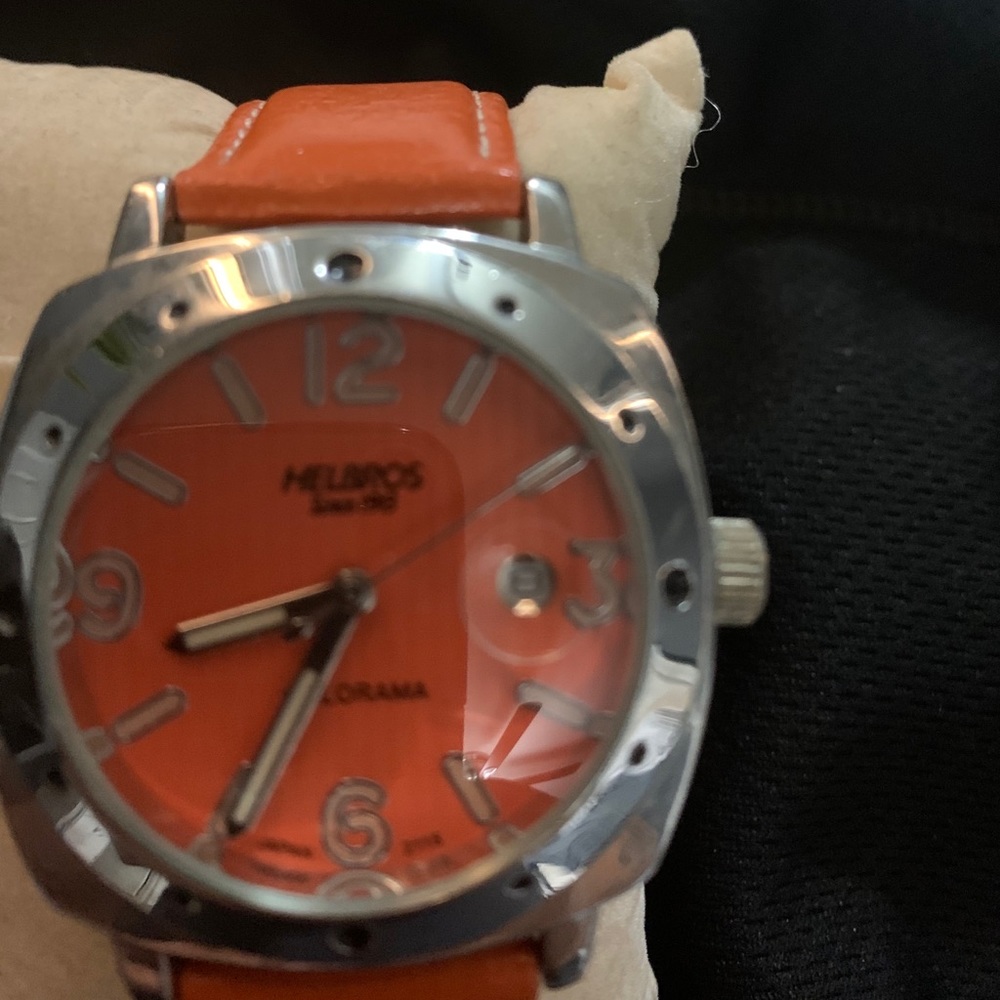 Orange and silver watch.